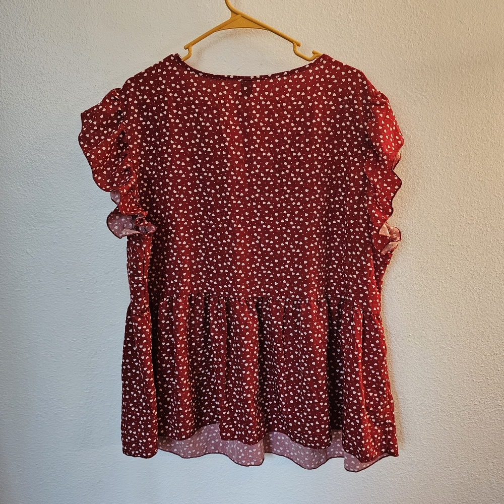 3XL Red Heart Flutter Sleeve Top - Picture 2 of 2